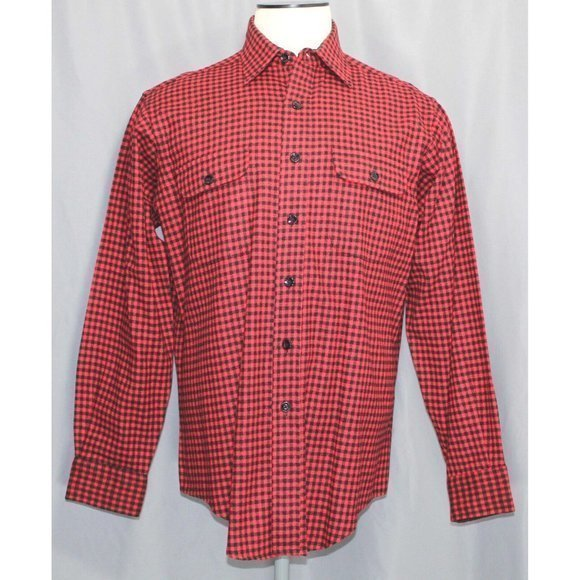 1970's-80'sLL‎ Bean Maine Red Black Check Wool Blend L/S Shirt Mens Size Large